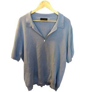 Elie Tahari Womens Light Blue Cotton/Viscose Sweater With Half-Zip Size XL